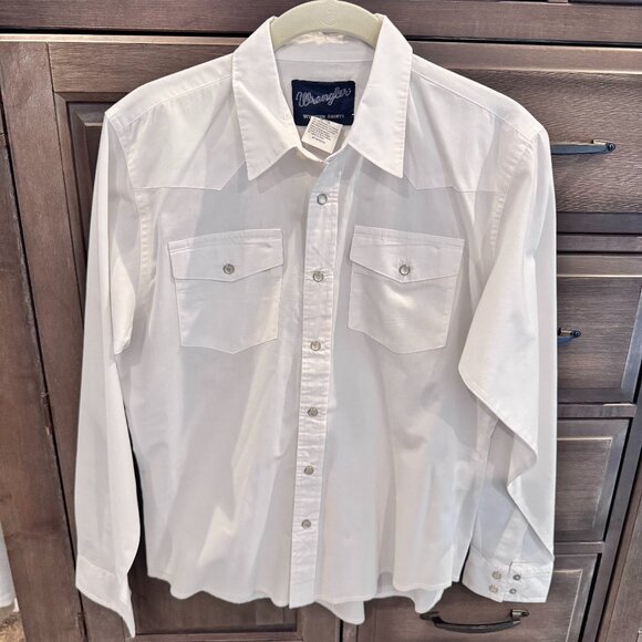 Wrangler Western Snap Shirt Youth XL White Pearl Snap Cowboy Rodeo Long Sleeve - Picture 1 of 4